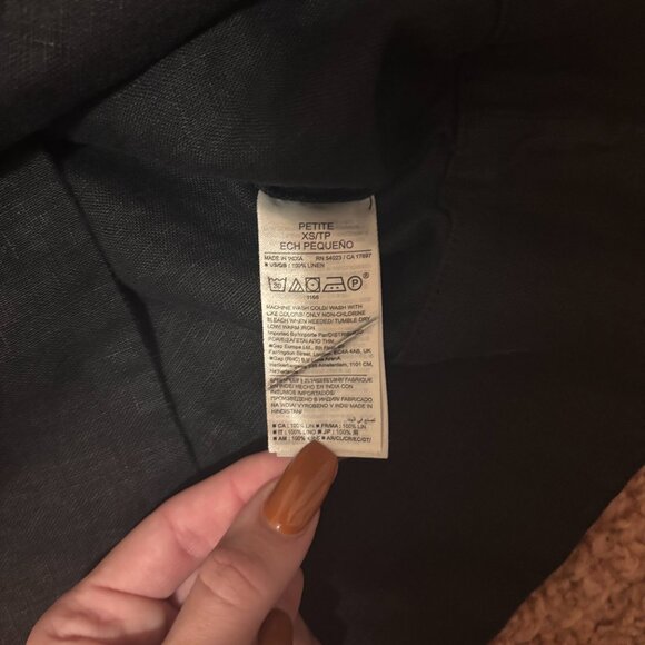 Banana Republic Womens XS Petite Black Cropped 100%Linen Top Quarter Sleeve Boho - Picture 5 of 9